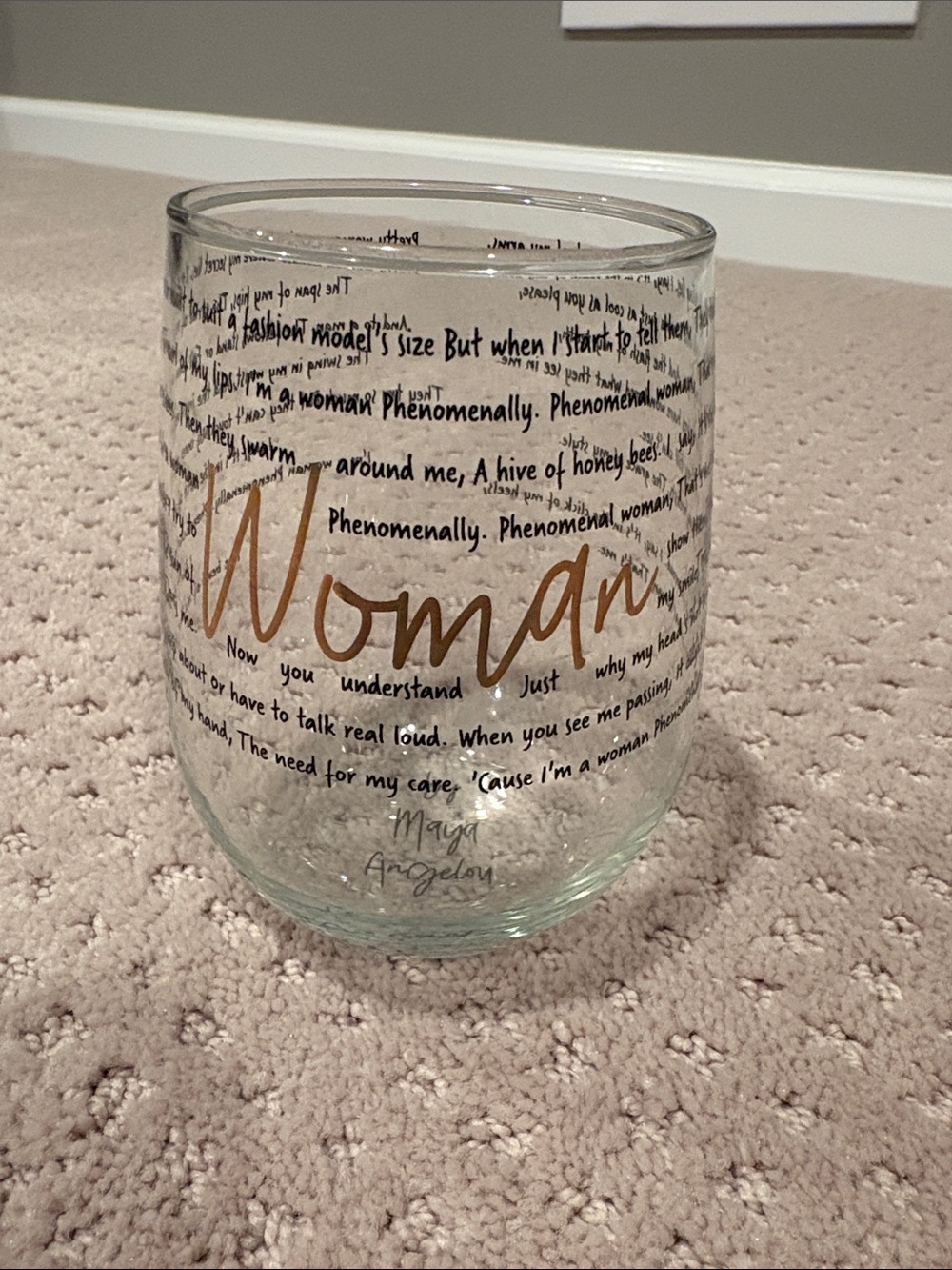 "Woman" Glass Tumbler with Gold Script